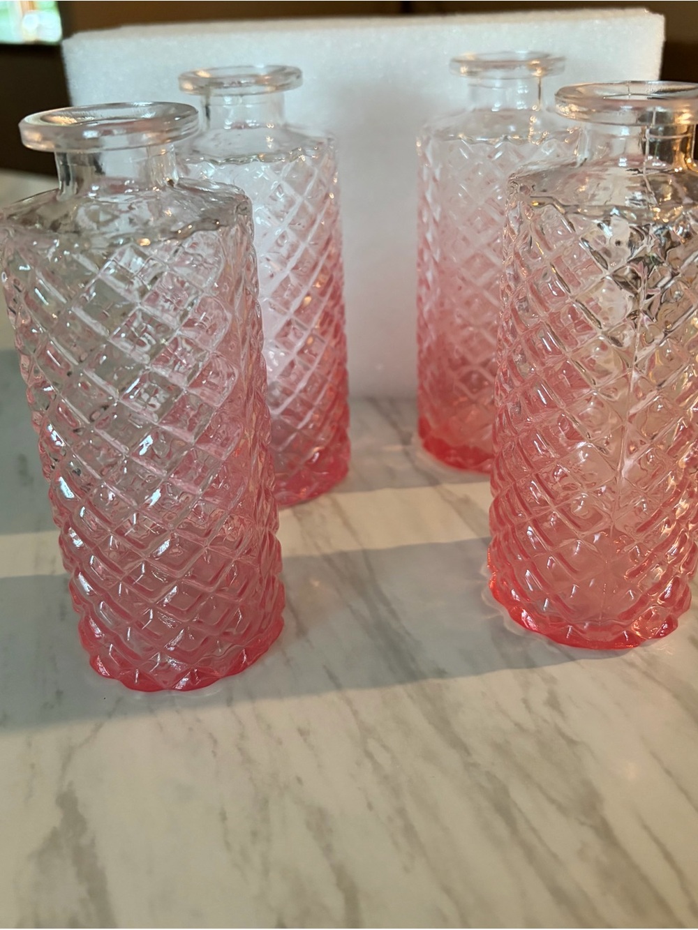 Pink Pressed Glass Vases -Set of 4